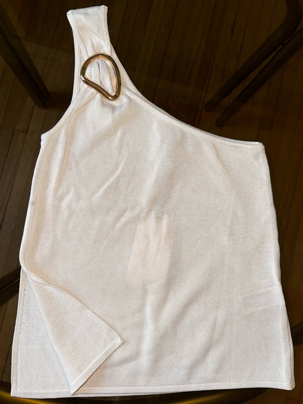Zara One-Shoulder Knit Top with Metallic Buckle Detail - Off-White / Size S